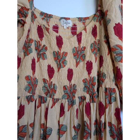 Floral Maxi Dress 100% Cotton Puff Sleeve Boho L Made In India Cottagecore - Picture 5 of 10